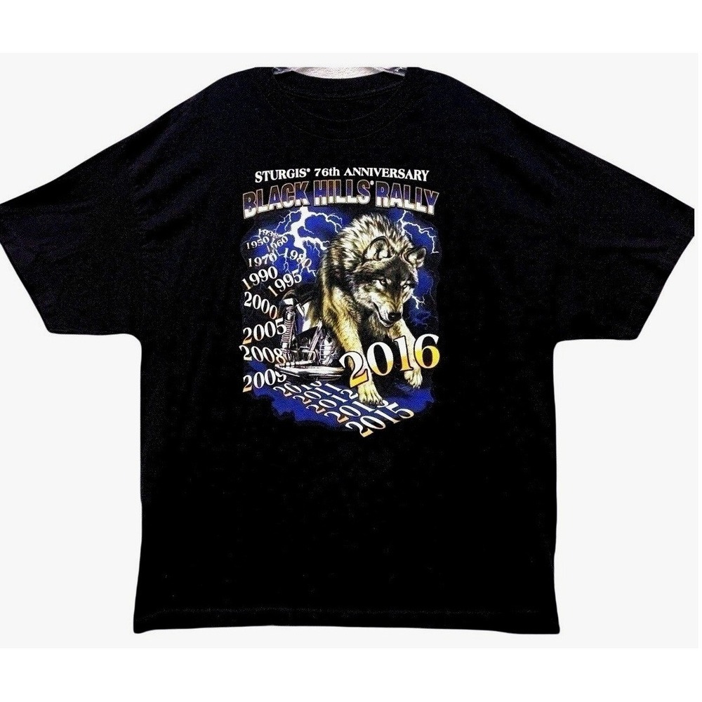 Sturgis 2016 Black Hills Rally 76th Anniversary Wolf T-Shirt Black Size XL Biker